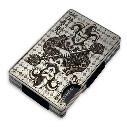 Moxxley MX-339 metal credit card holder – slim stainless steel wallet with money clip, playing-card design