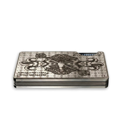 Moxxley MX-339 metal credit card holder – slim stainless steel wallet with money clip, playing-card design