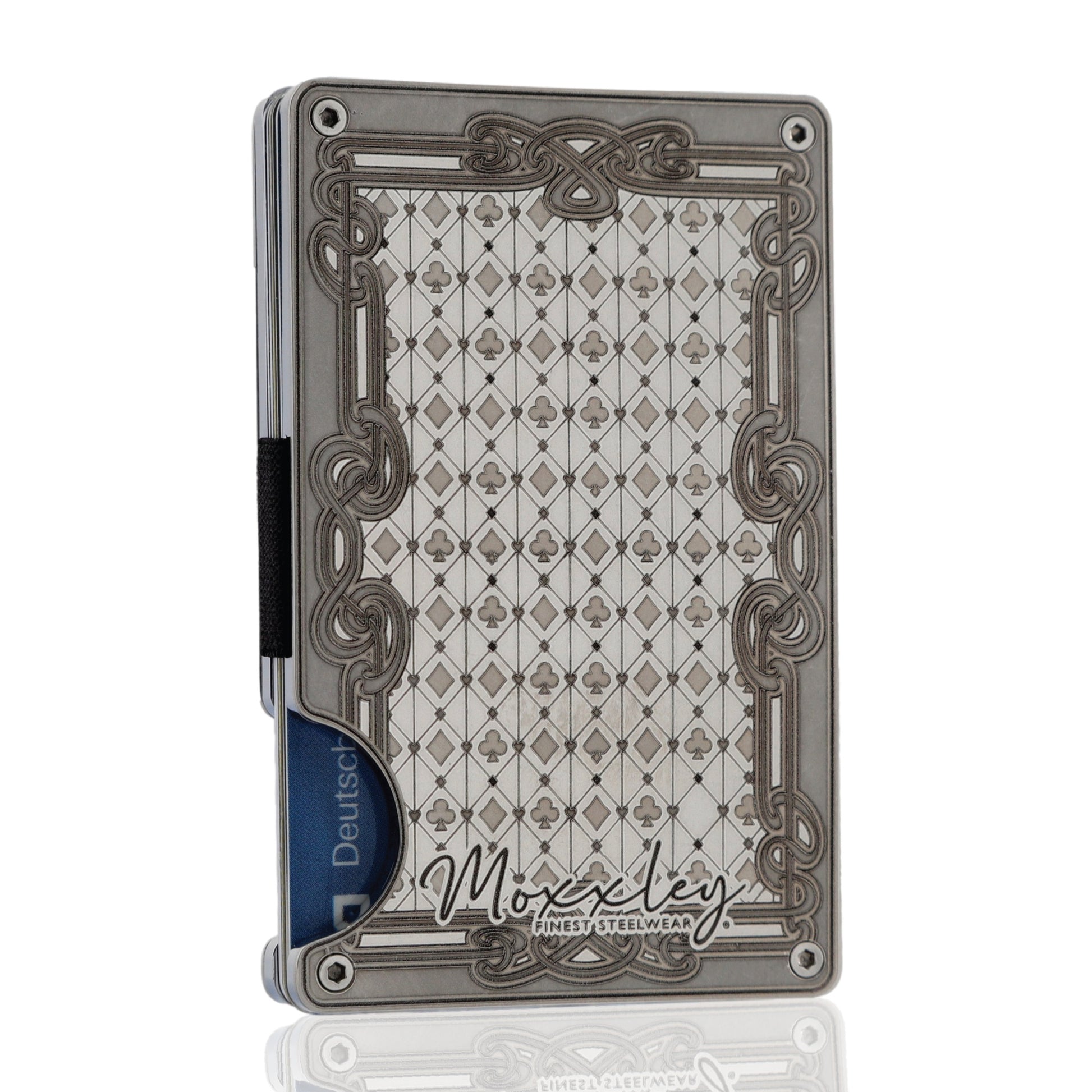 Moxxley MX-339 metal credit card holder – slim stainless steel wallet, playing-card design