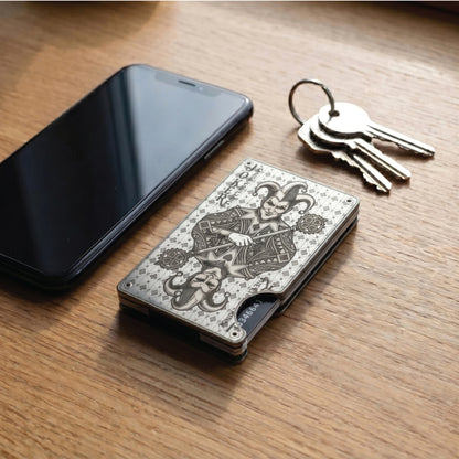 Moxxley MX-339 metal credit card holder – slim stainless steel wallet, playing-card design