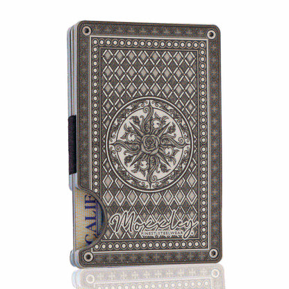 Moxxley MX-340 metal credit card holder – slim stainless steel wallet with money clip, playing-card design