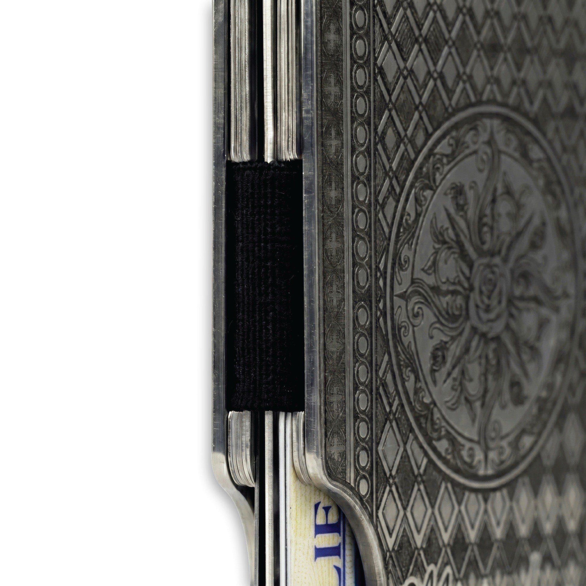 Moxxley MX-340 metal credit card holder – slim stainless steel wallet with money clip, playing-card design