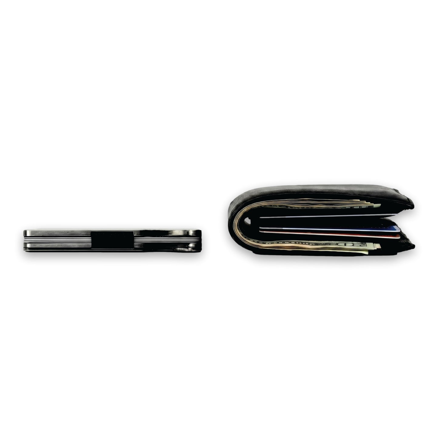 Moxxley MX-340 metal credit card holder – slim stainless steel wallet with money clip, playing-card design