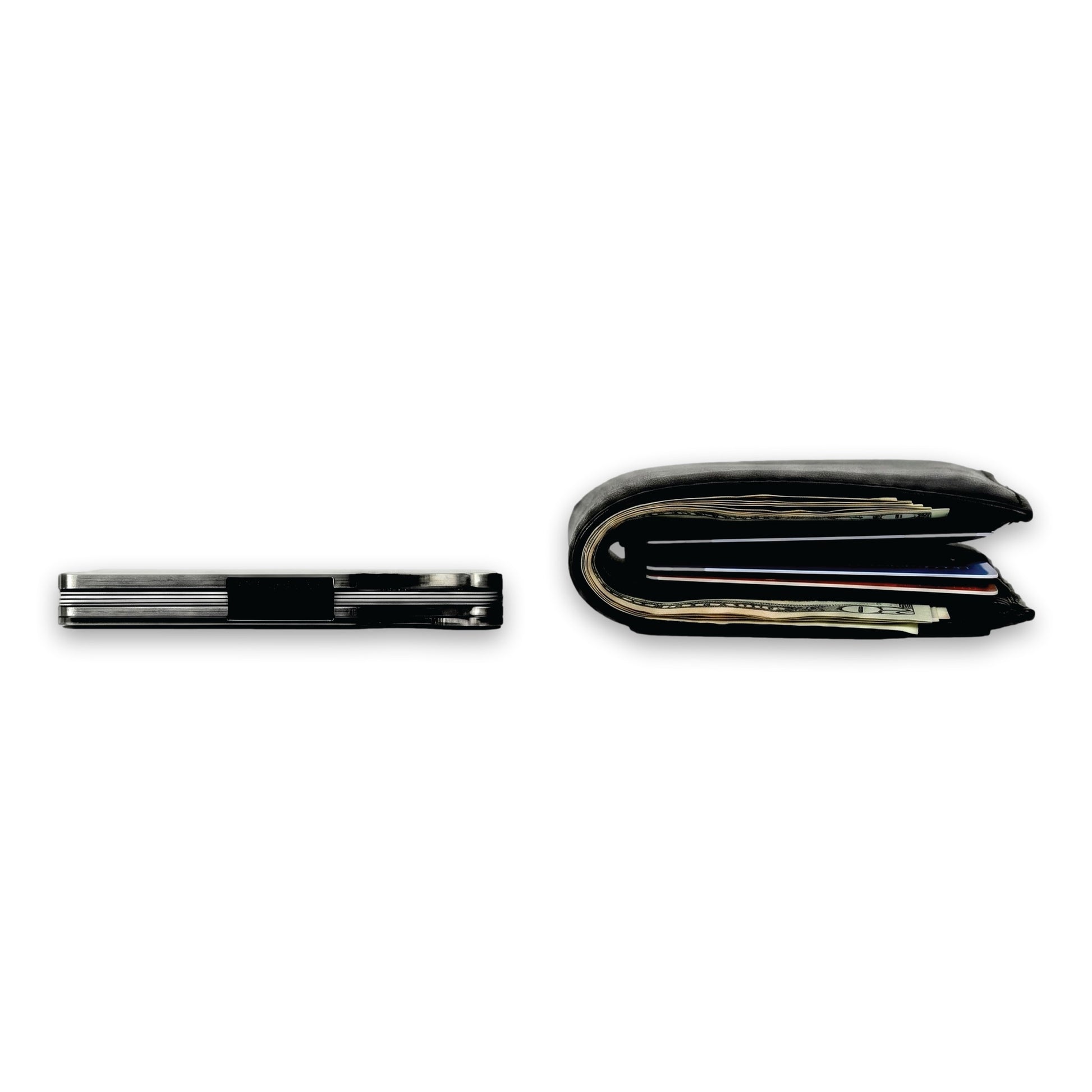 Moxxley MX-340 metal credit card holder – slim stainless steel wallet with money clip, playing-card design