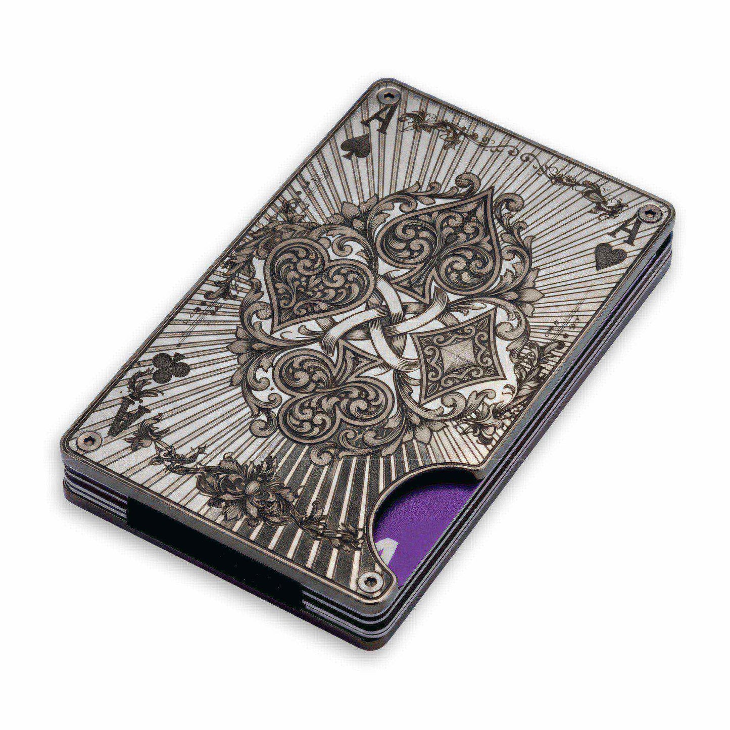 Moxxley MX-340 metal credit card holder – slim stainless steel wallet with money clip, playing-card design