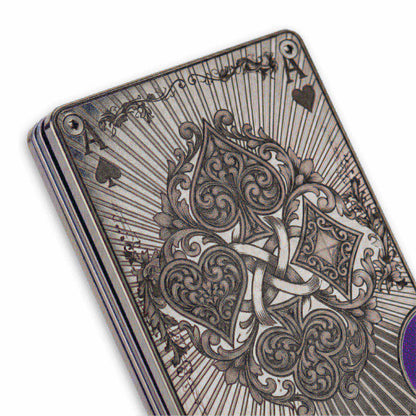 Moxxley MX-340 metal credit card holder – slim stainless steel wallet with money clip, playing-card design