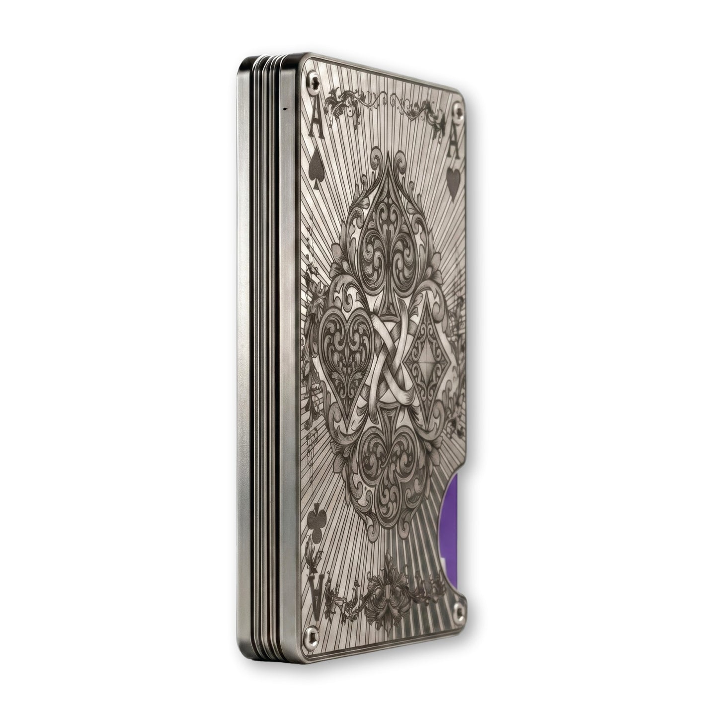 Moxxley MX-340 metal credit card holder – slim stainless steel wallet with money clip, playing-card design