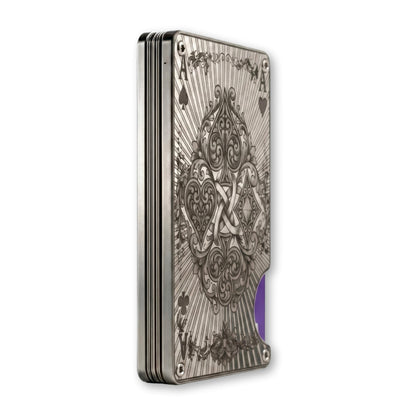 Moxxley MX-340 metal credit card holder – slim stainless steel wallet with money clip, playing-card design