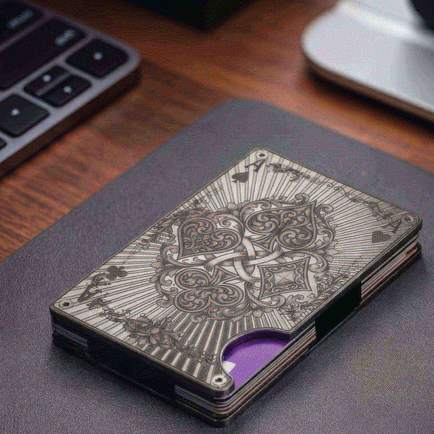 Moxxley MX-340 metal credit card holder – slim stainless steel wallet with money clip, playing-card design