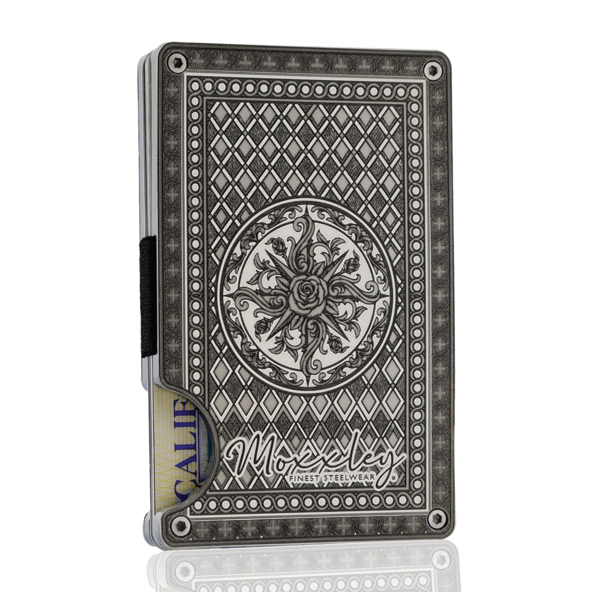 Moxxley MX-340 metal credit card holder – slim stainless steel wallet, playing-card design