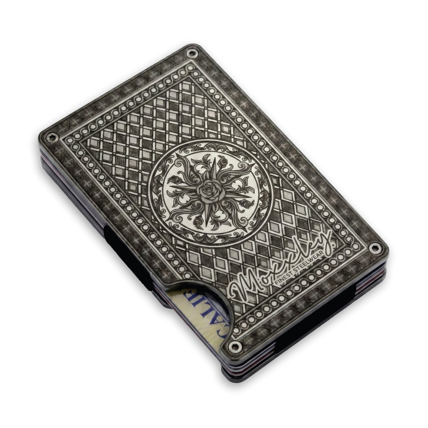Moxxley MX-340 metal credit card holder – slim stainless steel wallet, playing-card design
