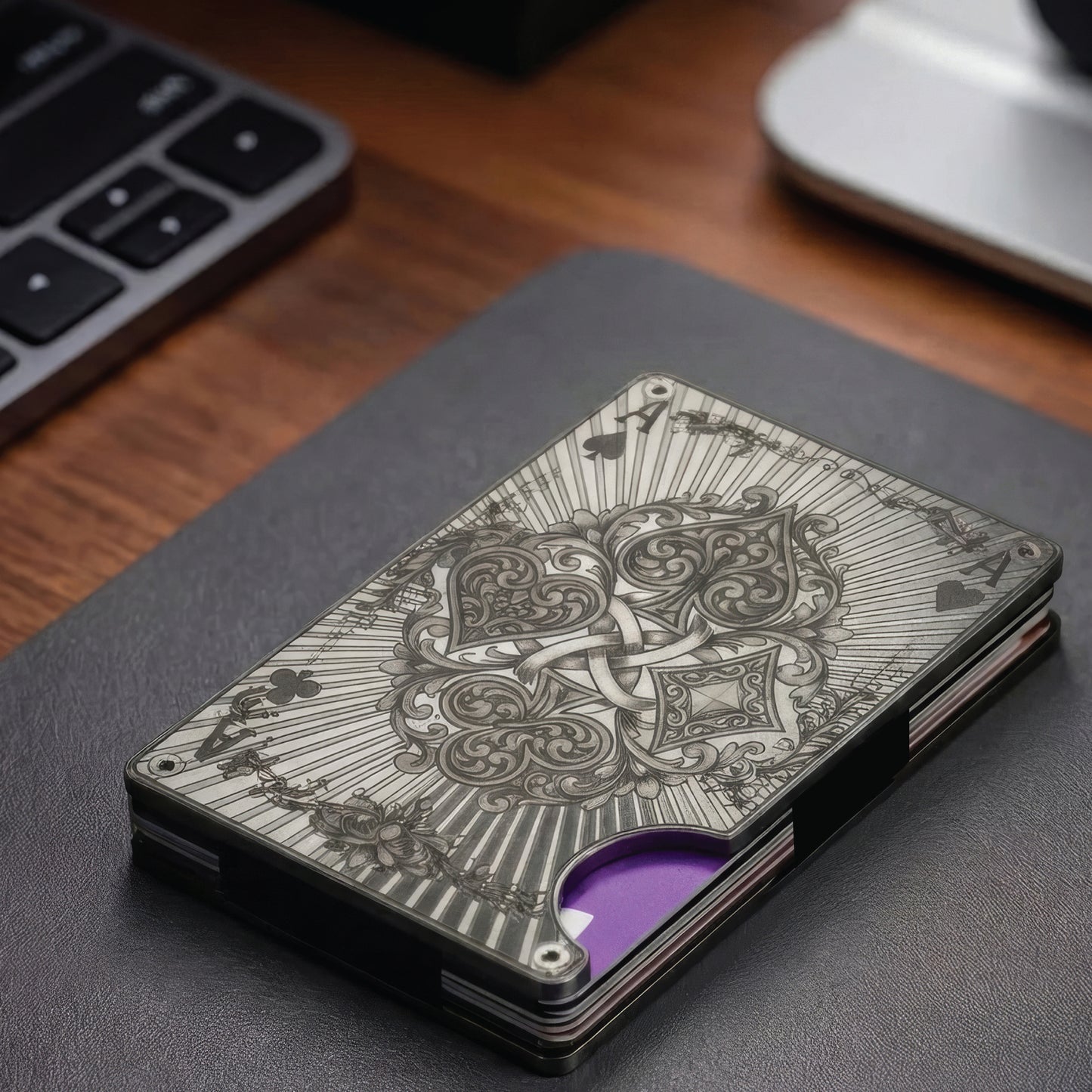 Moxxley MX-340 metal credit card holder – slim stainless steel wallet, playing-card design