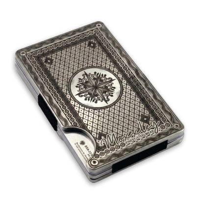 Moxxley MX-341 metal credit card holder – slim stainless steel wallet with money clip, playing-card design