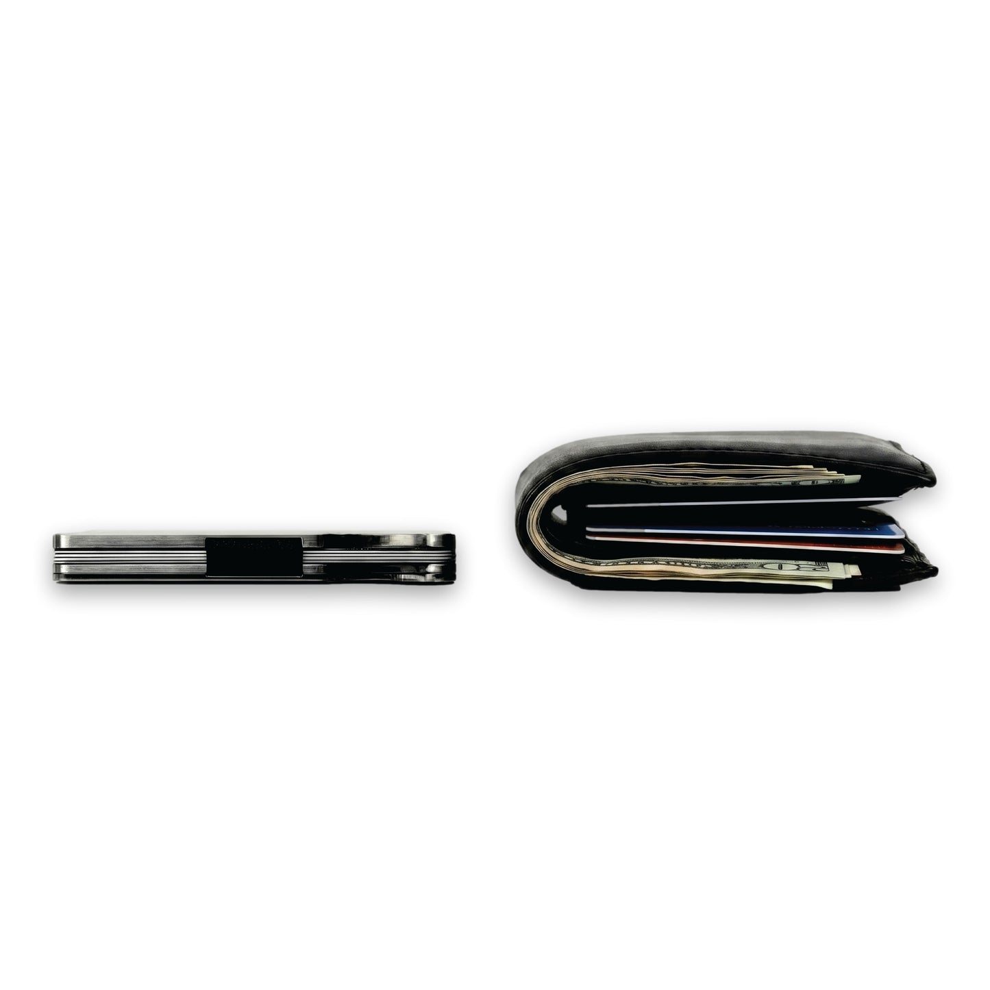 Moxxley MX-341 metal credit card holder – slim stainless steel wallet with money clip, playing-card design