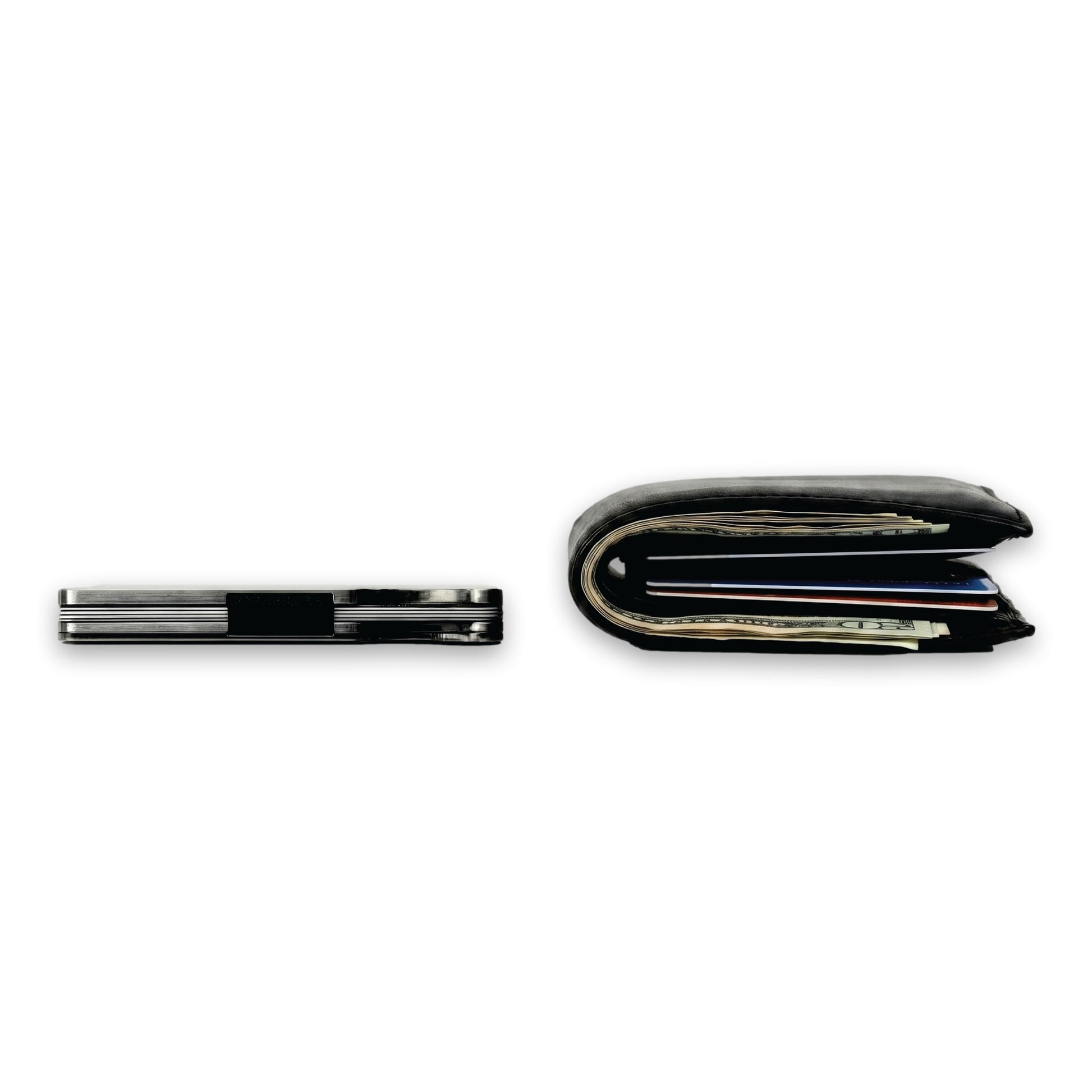 Moxxley MX-341 metal credit card holder – slim stainless steel wallet with money clip, playing-card design