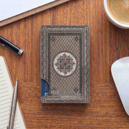 Moxxley MX-341 metal credit card holder – slim stainless steel wallet with money clip, playing-card design