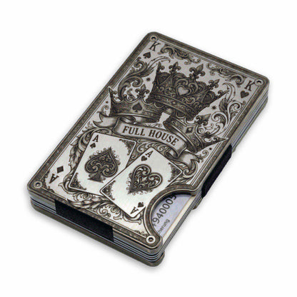 Moxxley MX-341 metal credit card holder – slim stainless steel wallet with money clip, playing-card design