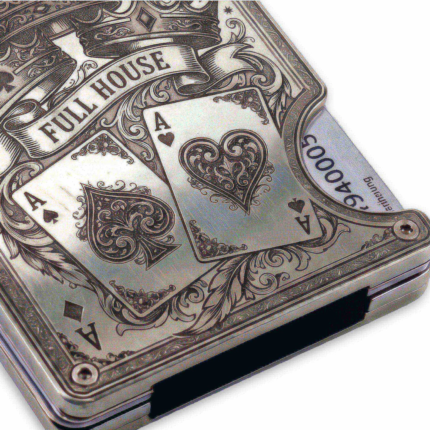 Moxxley MX-341 metal credit card holder – slim stainless steel wallet with money clip, playing-card design