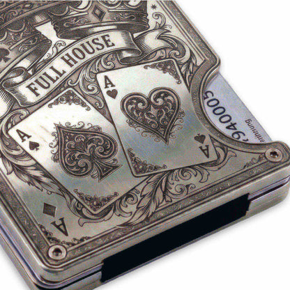 Moxxley MX-341 metal credit card holder – slim stainless steel wallet with money clip, playing-card design
