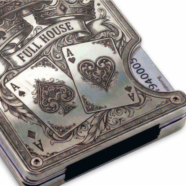 Moxxley MX-341 metal credit card holder – slim stainless steel wallet with money clip, playing-card design