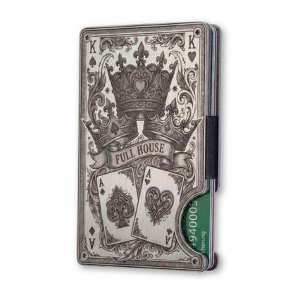 Moxxley MX-341 metal credit card holder – slim stainless steel wallet with money clip, playing-card design