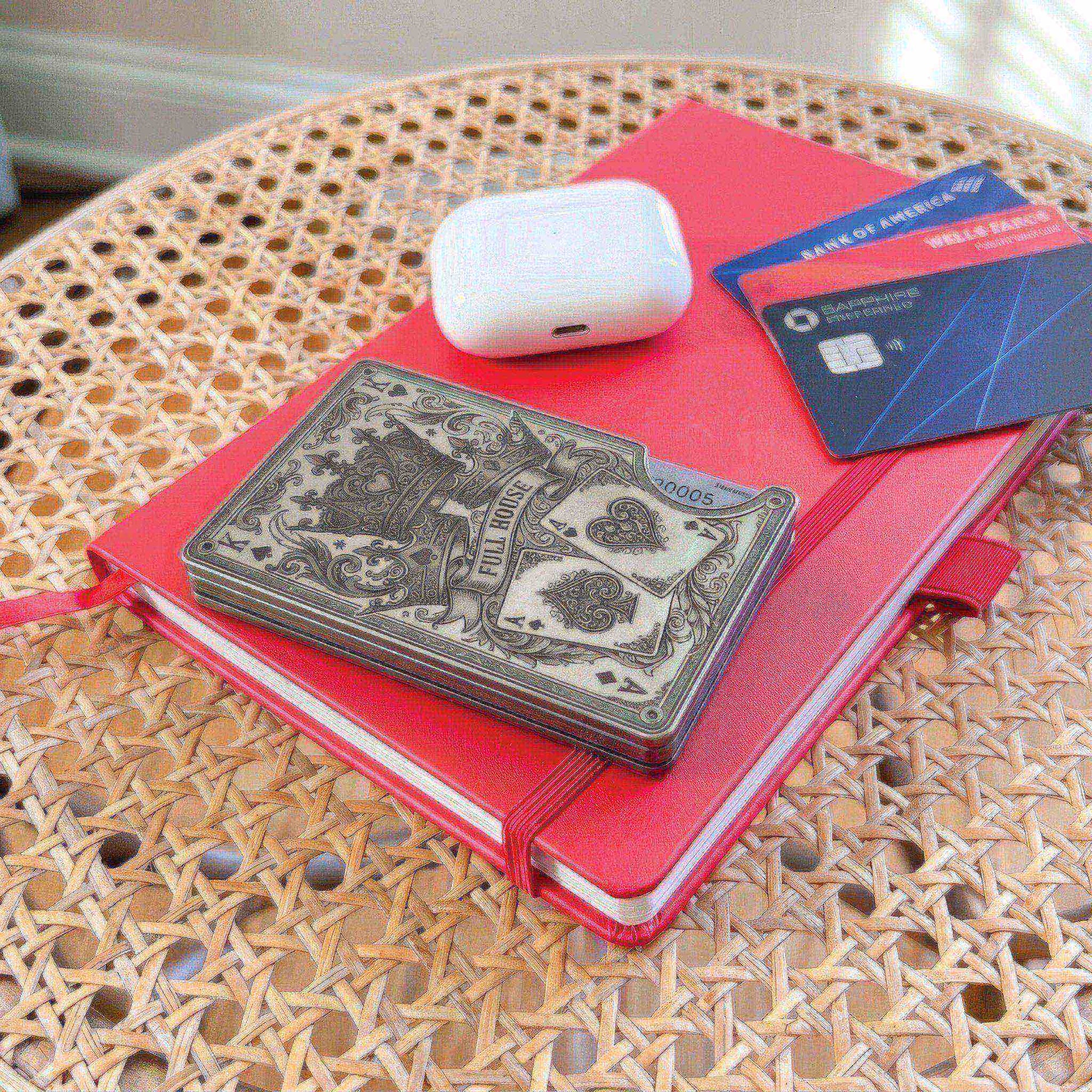 Moxxley MX-341 metal credit card holder – slim stainless steel wallet with money clip, playing-card design