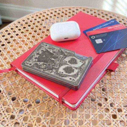 Moxxley MX-341 metal credit card holder – slim stainless steel wallet with money clip, playing-card design