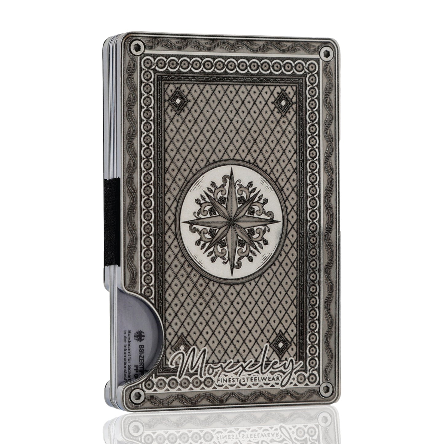 Moxxley MX-341 metal credit card holder – slim stainless steel wallet, playing-card design