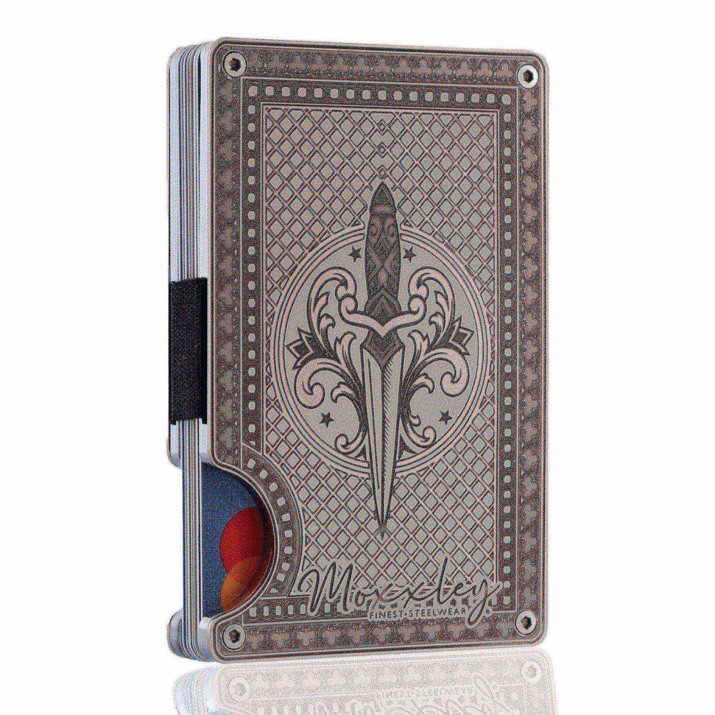 Moxxley MX-342 metal credit card holder – slim stainless steel wallet with money clip, playing-card design