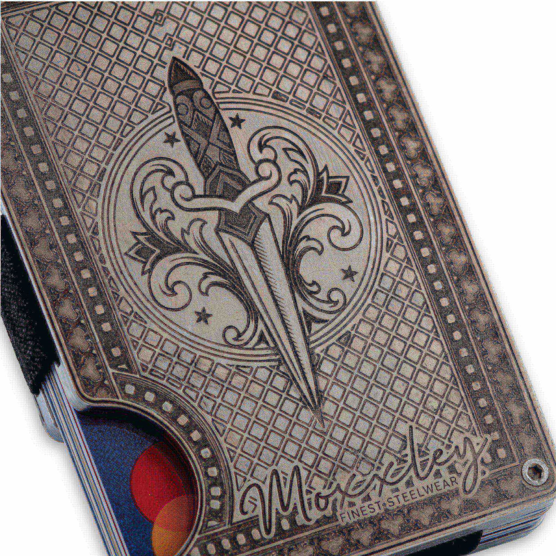 Moxxley MX-342 metal credit card holder – slim stainless steel wallet with money clip, playing-card design