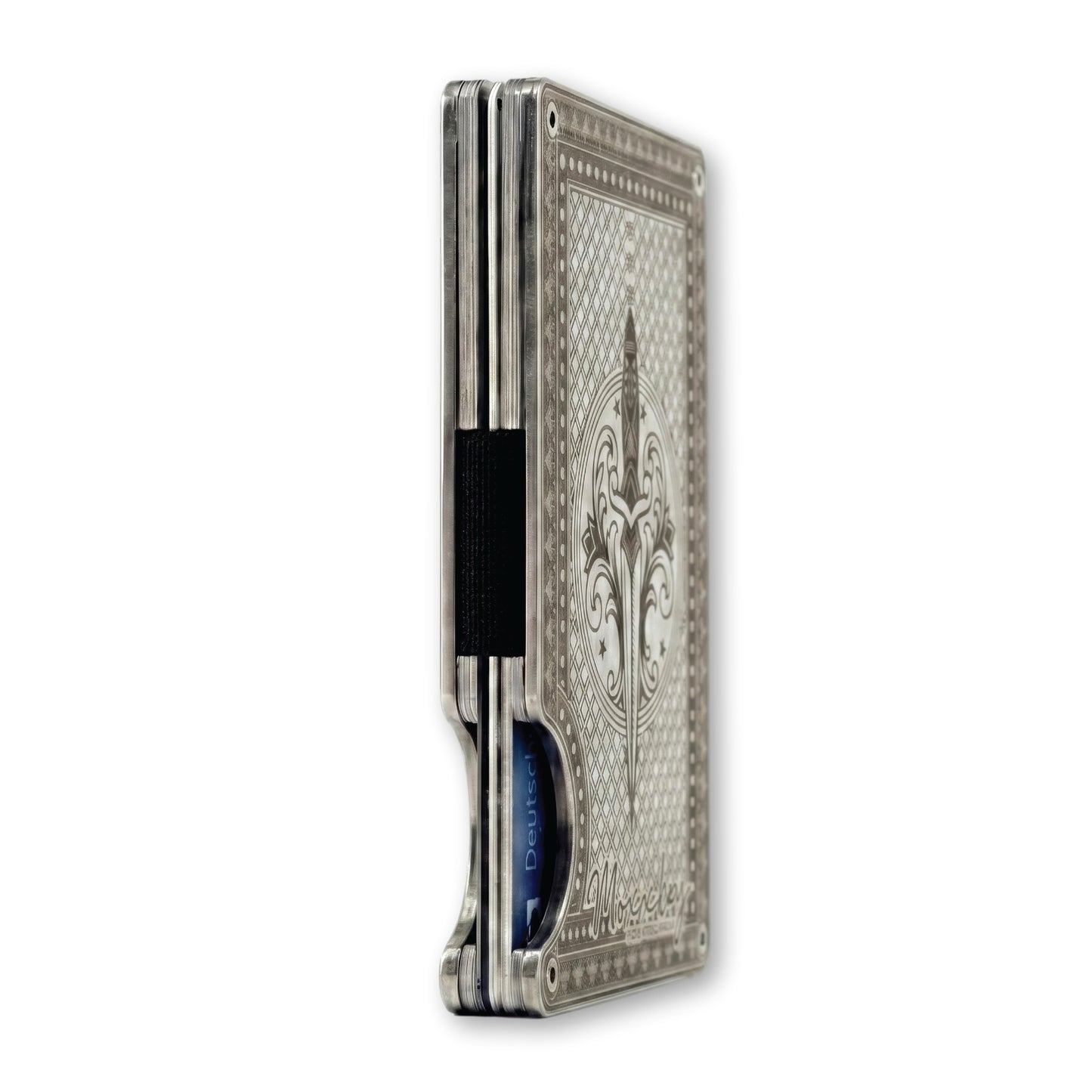 Moxxley MX-342 metal credit card holder – slim stainless steel wallet with money clip, playing-card design