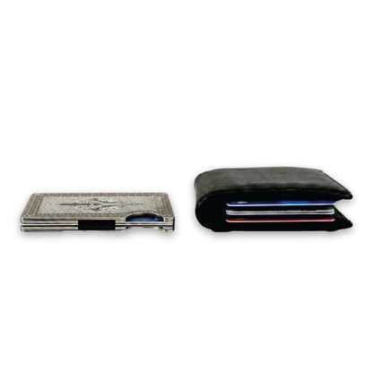 Moxxley MX-342 metal credit card holder – slim stainless steel wallet with money clip, playing-card design