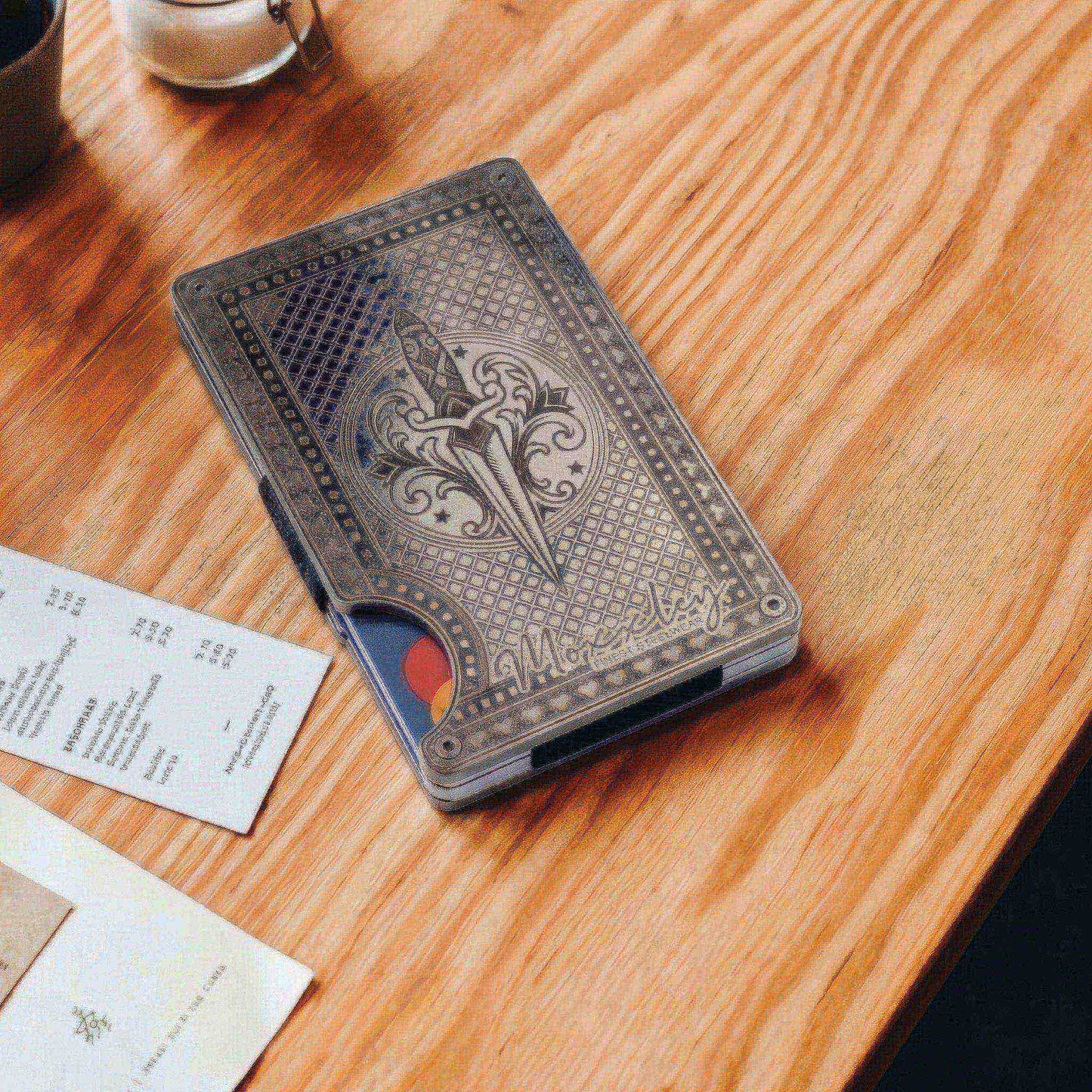Moxxley MX-342 metal credit card holder – slim stainless steel wallet with money clip, playing-card design