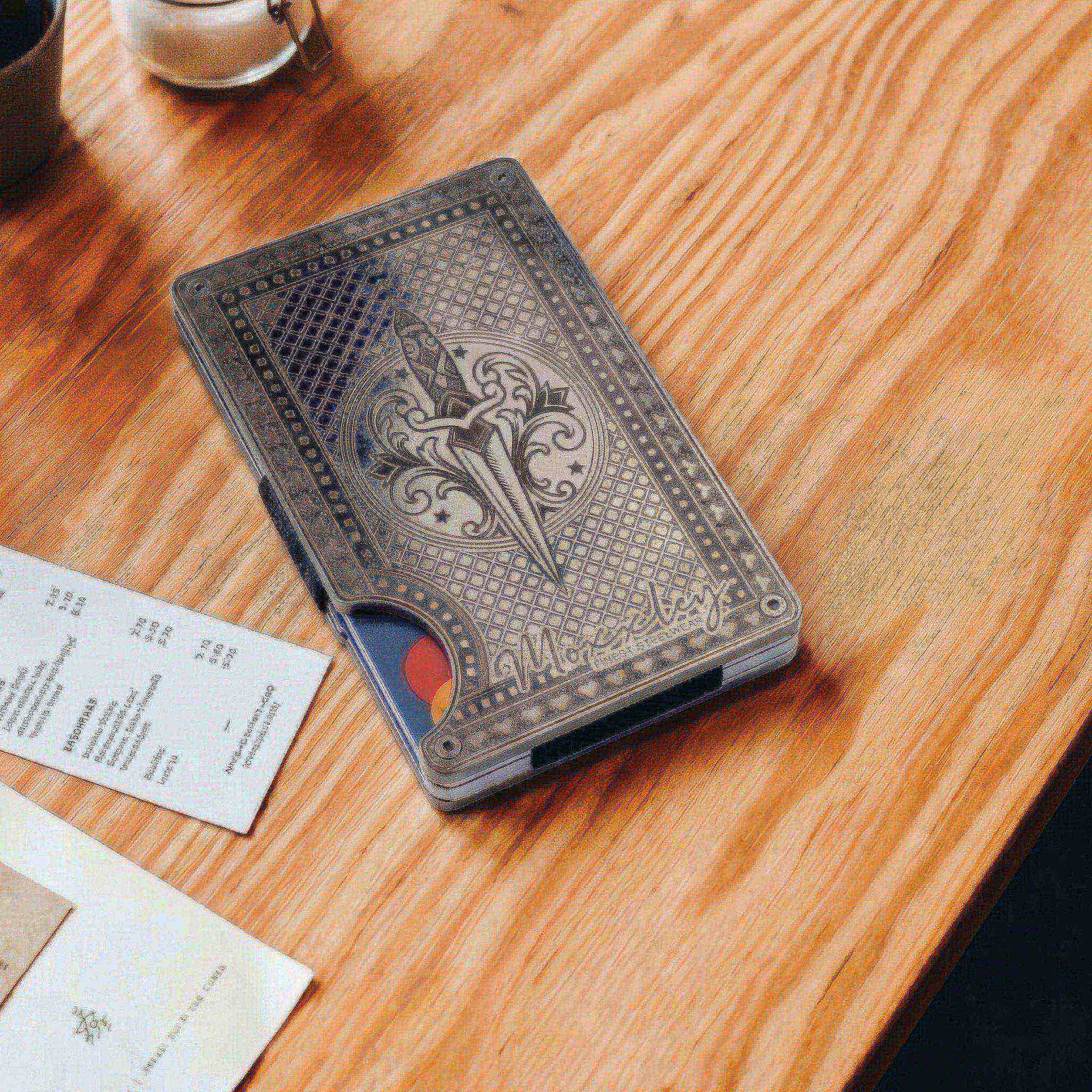Moxxley MX-342 metal credit card holder – slim stainless steel wallet with money clip, playing-card design