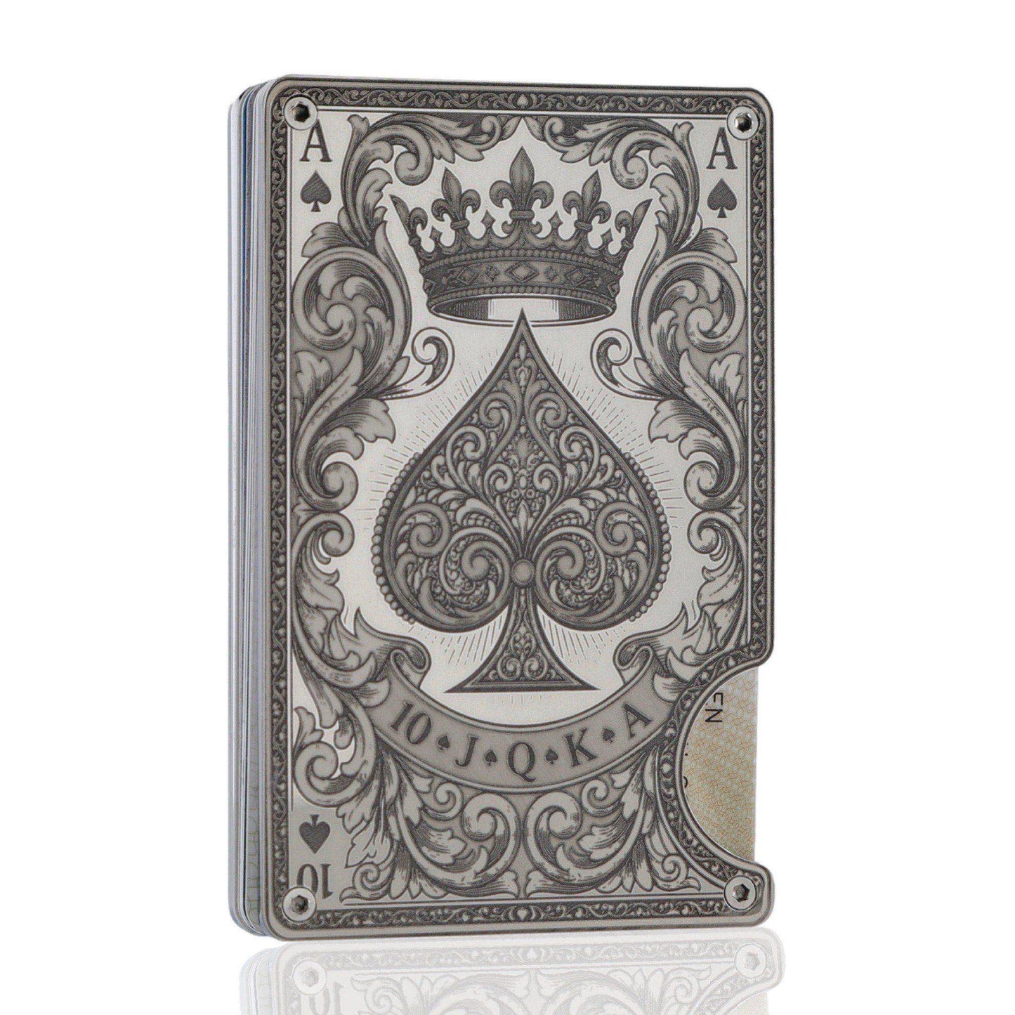 Moxxley MX-342 metal credit card holder – slim stainless steel wallet with money clip, playing-card design