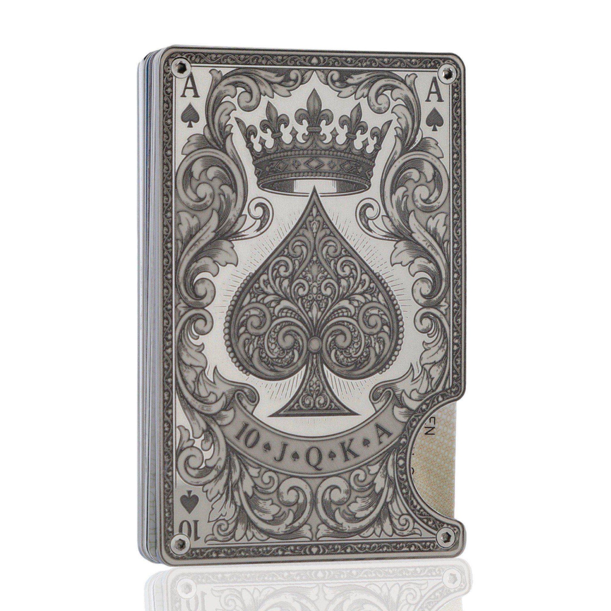 Moxxley MX-342 metal credit card holder – slim stainless steel wallet with money clip, playing-card design