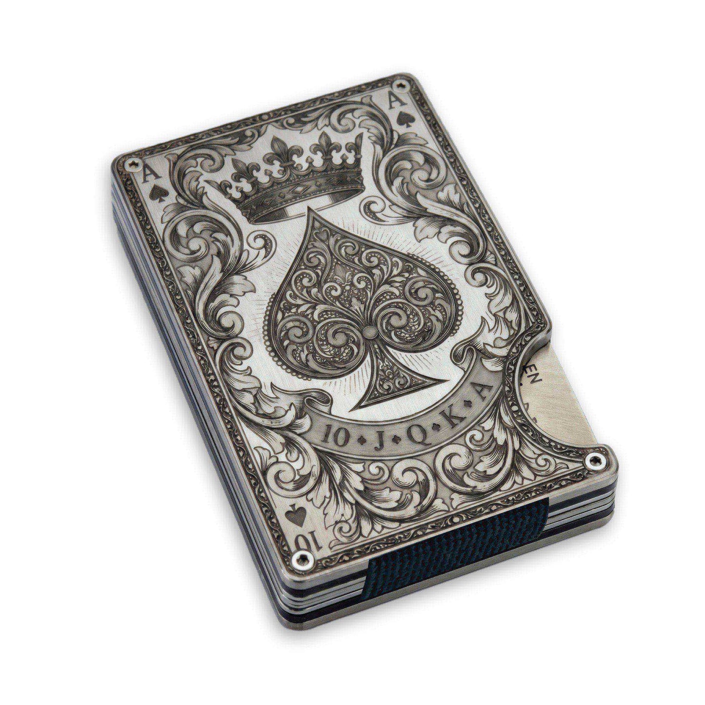 Moxxley MX-342 metal credit card holder – slim stainless steel wallet with money clip, playing-card design