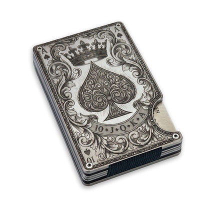 Moxxley MX-342 metal credit card holder – slim stainless steel wallet with money clip, playing-card design