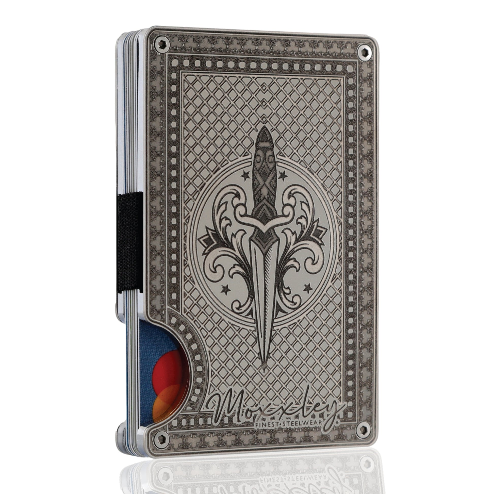 Moxxley MX-342 metal credit card holder – slim stainless steel wallet, playing-card design