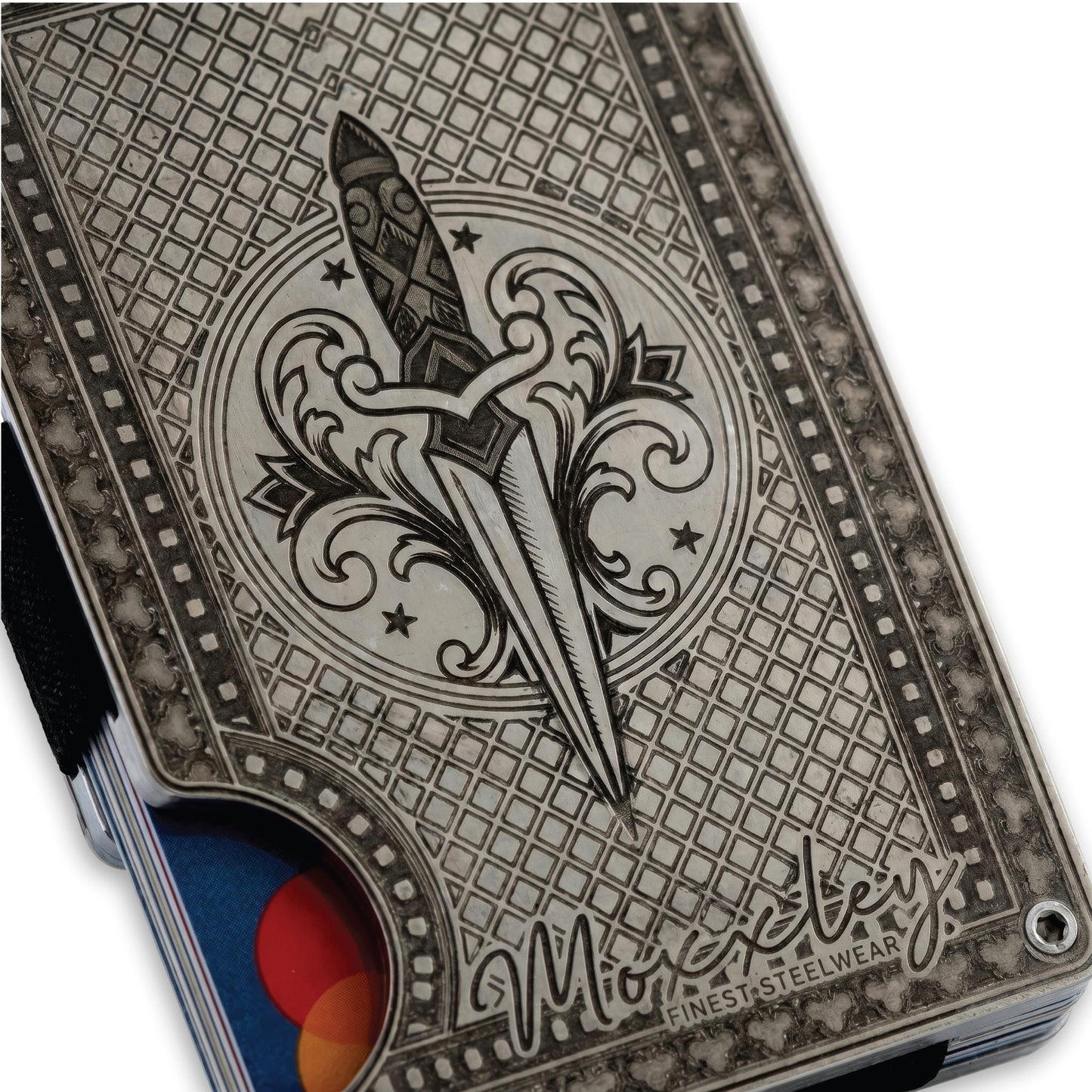Moxxley MX-342 metal credit card holder – slim stainless steel wallet, playing-card design