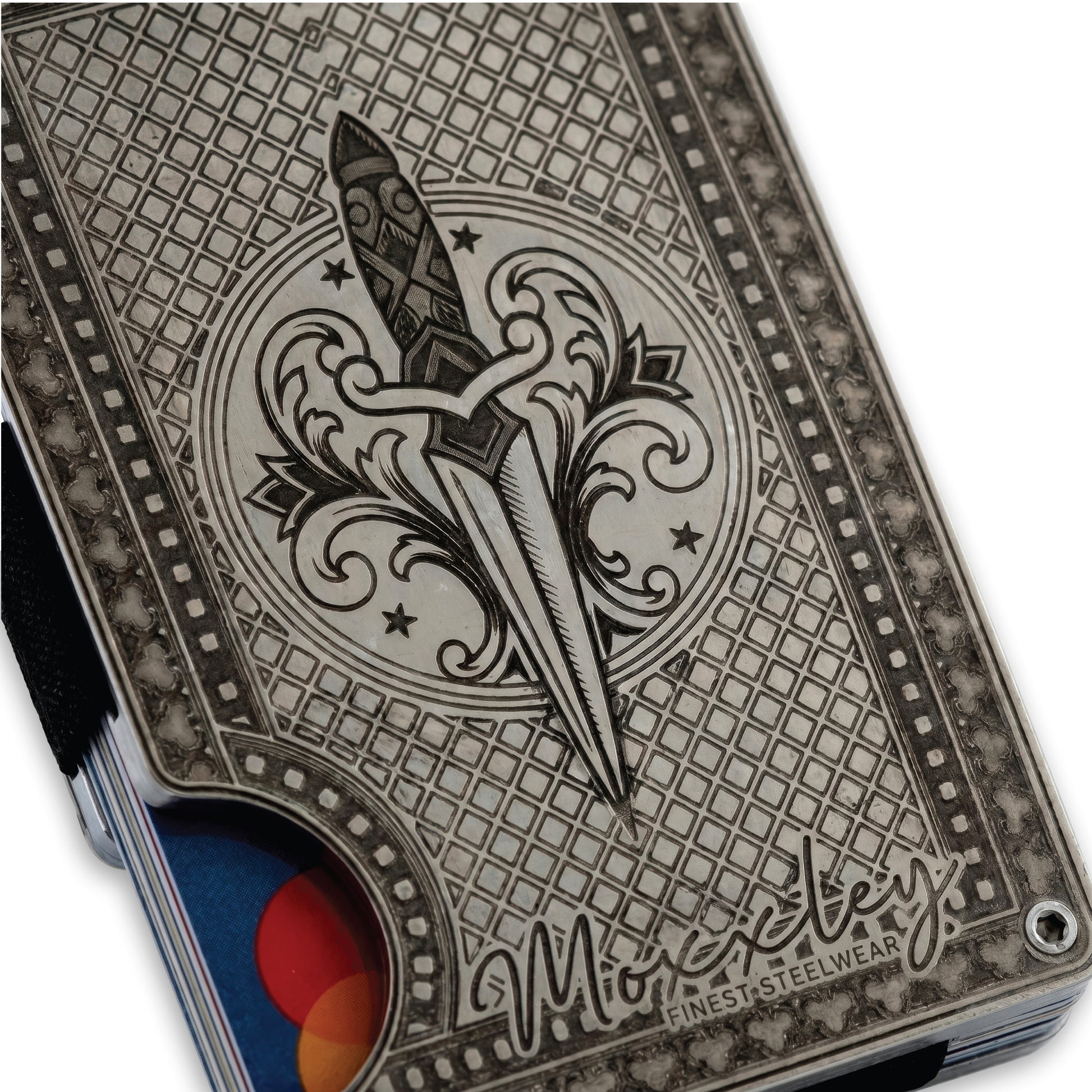Moxxley MX-342 metal credit card holder – slim stainless steel wallet, playing-card design
