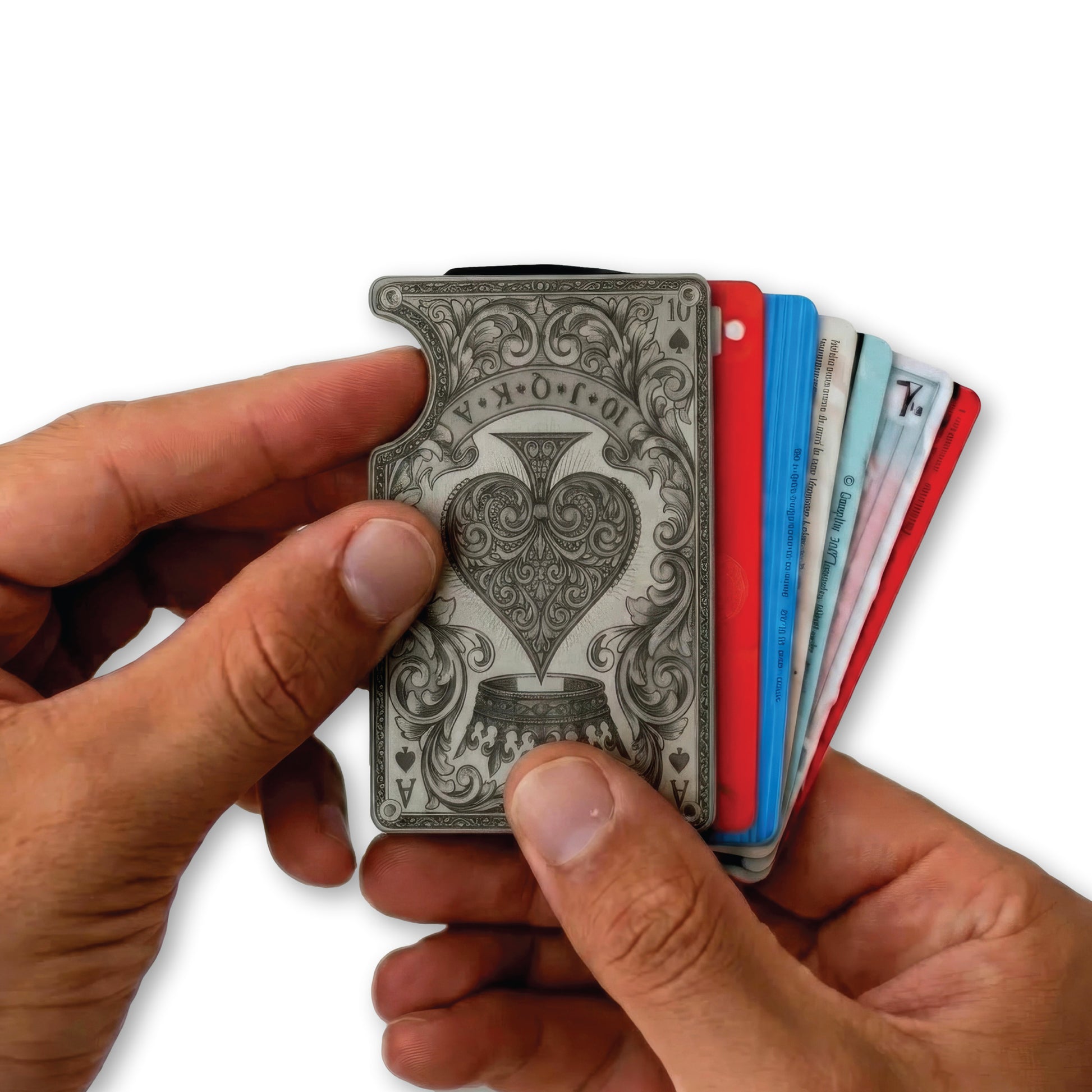Moxxley MX-342 metal credit card holder – slim stainless steel wallet, playing-card design