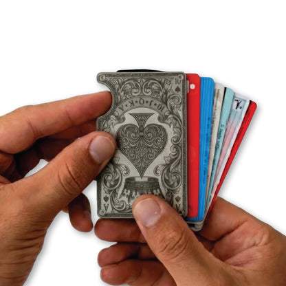 Moxxley MX-342 metal credit card holder – slim stainless steel wallet, playing-card design