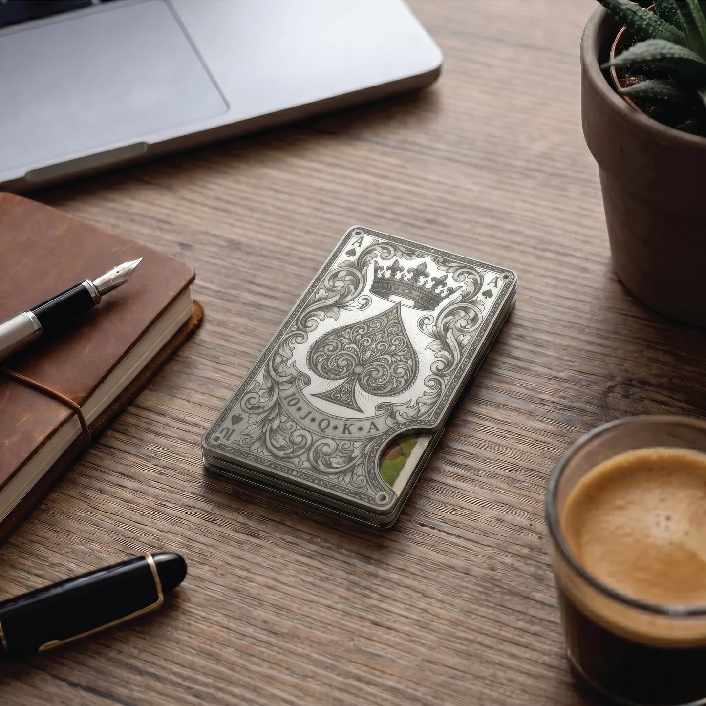 Moxxley MX-342 metal credit card holder – slim stainless steel wallet, playing-card design
