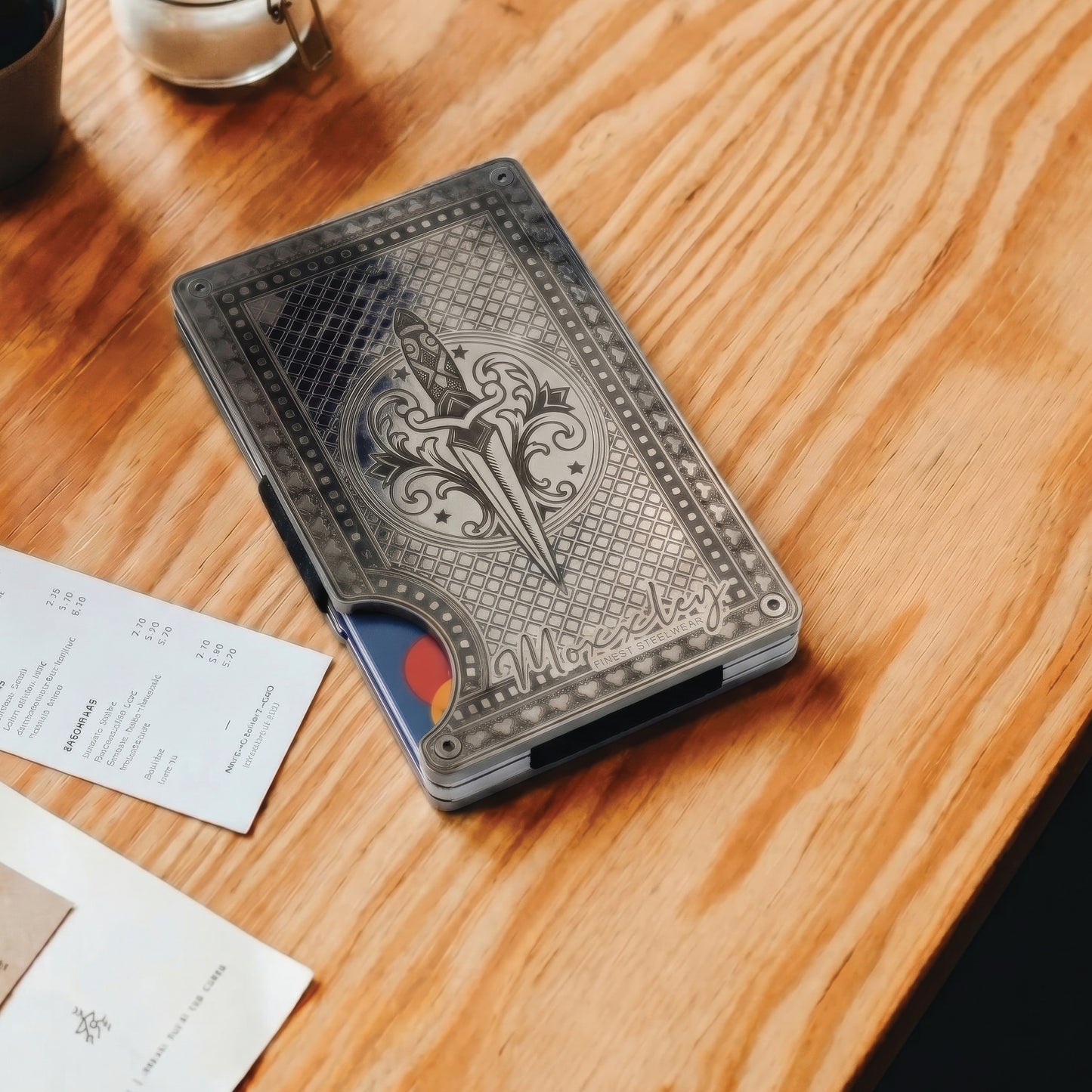 Moxxley MX-342 metal credit card holder – slim stainless steel wallet, playing-card design