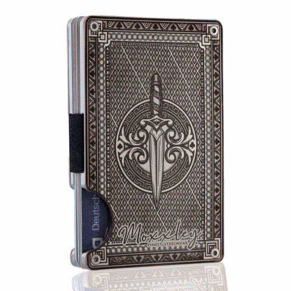 Moxxley MX-343 metal credit card holder – slim stainless steel wallet with money clip, playing-card design