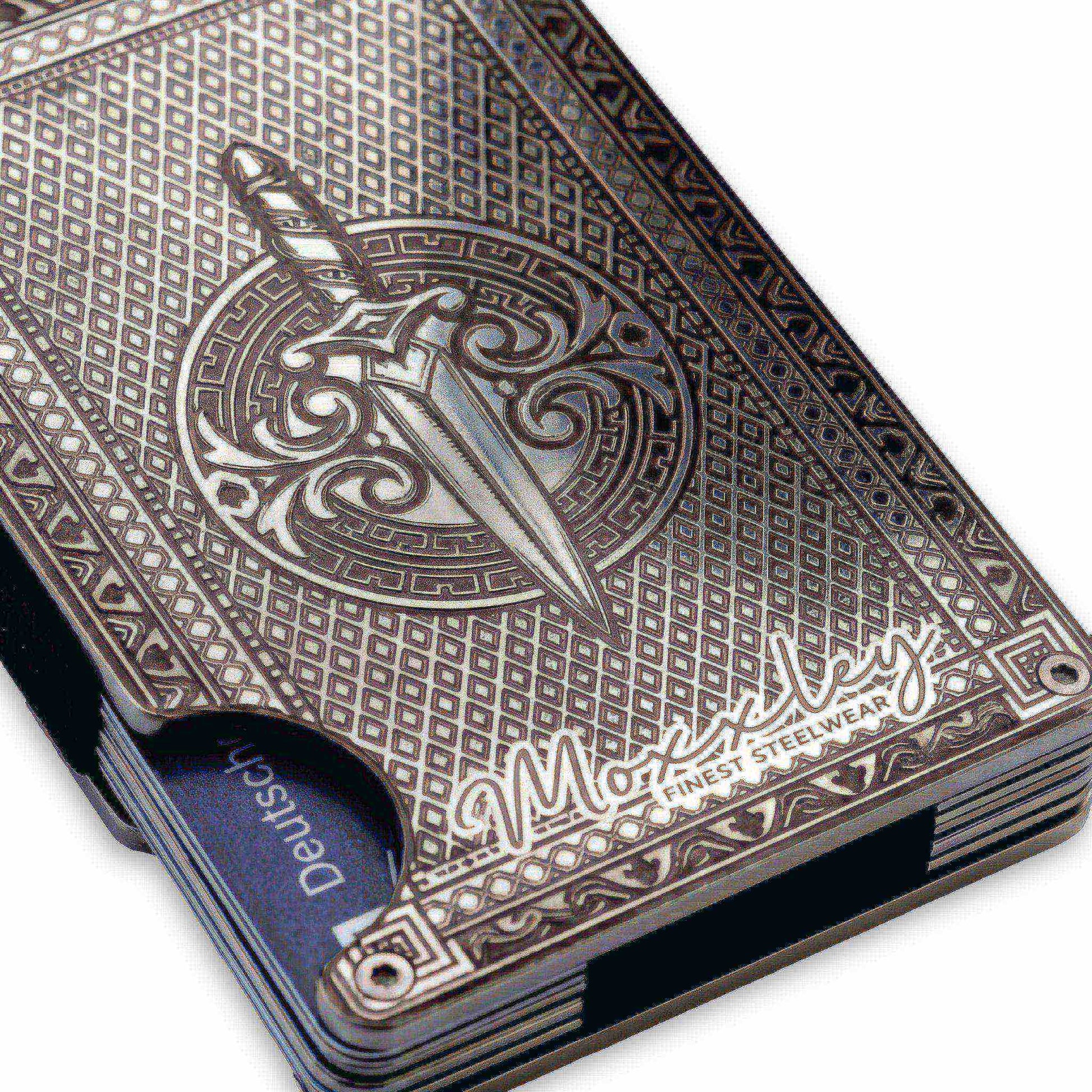 Moxxley MX-343 metal credit card holder – slim stainless steel wallet with money clip, playing-card design