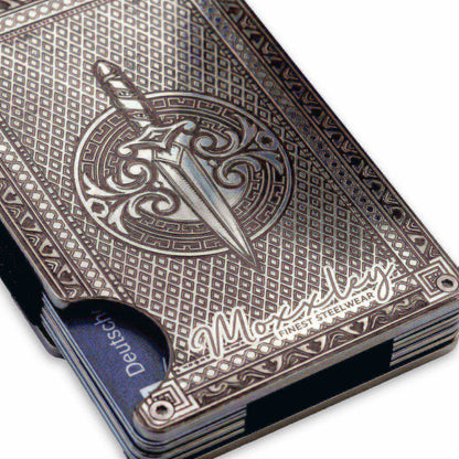 Moxxley MX-343 metal credit card holder – slim stainless steel wallet with money clip, playing-card design