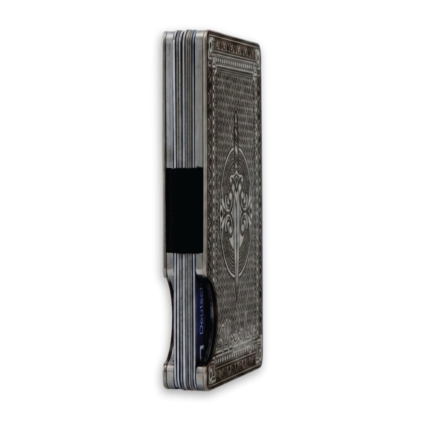 Moxxley MX-343 metal credit card holder – slim stainless steel wallet with money clip, playing-card design