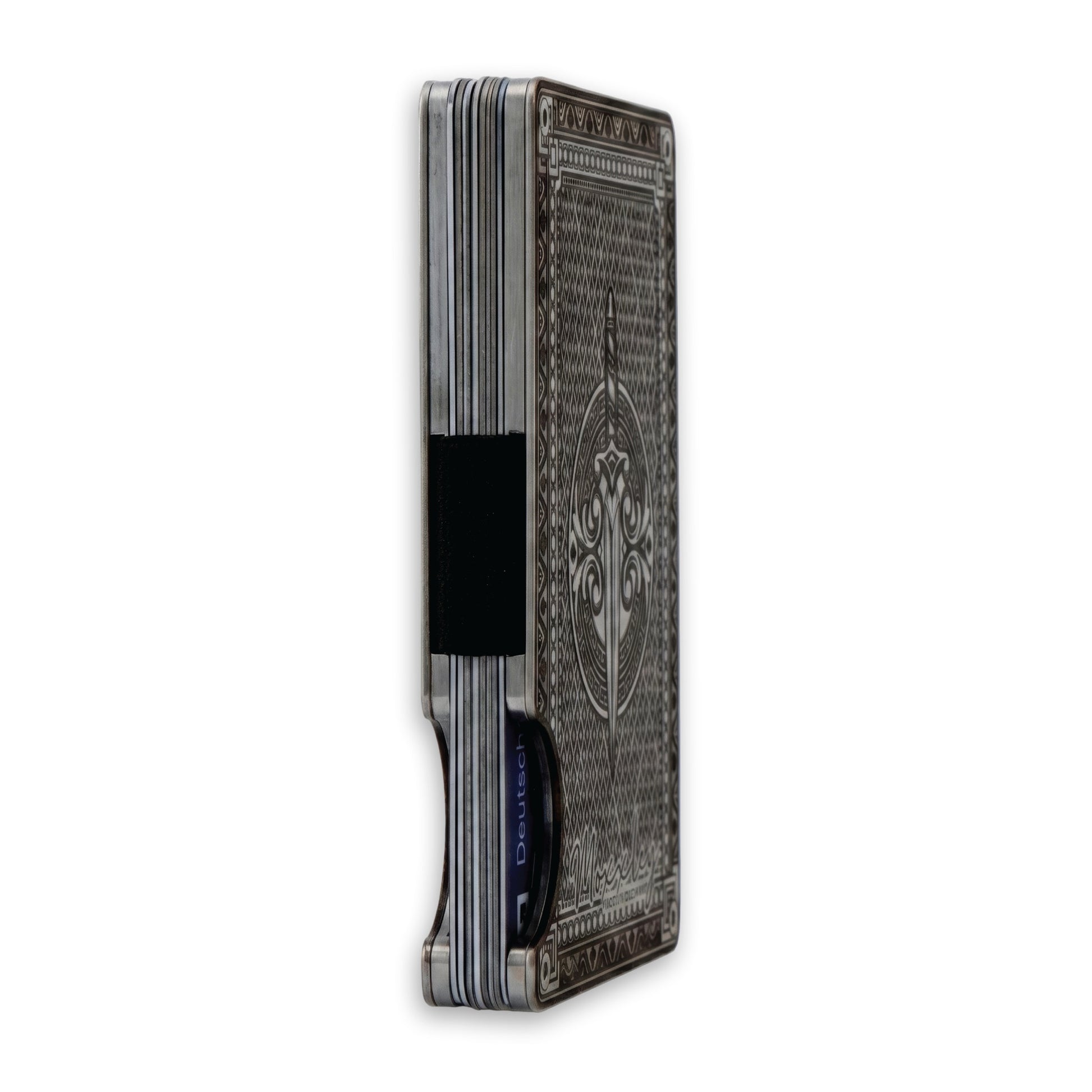 Moxxley MX-343 metal credit card holder – slim stainless steel wallet with money clip, playing-card design